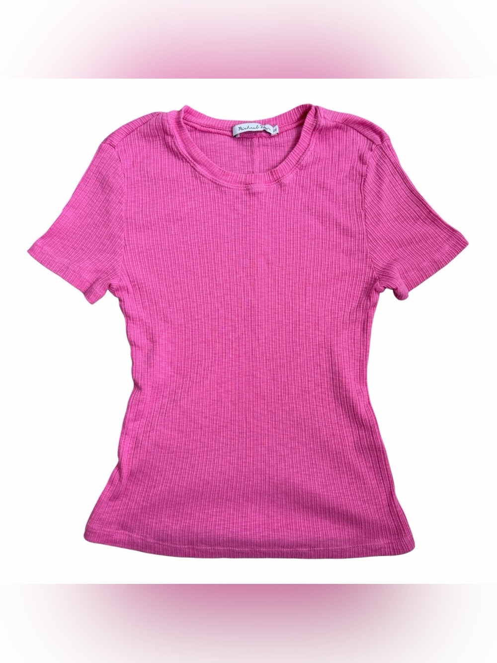 Michael Stars Bright Pink Ribbed Crewneck Short Sleeve Top